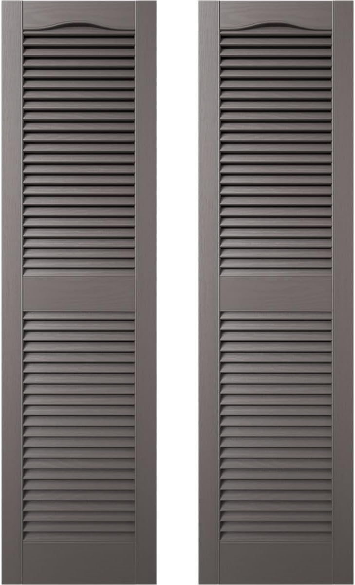 Ekena Millwork 14.5 in. W x 48 in. H Builders Edge, Standard Cathedral Top Center Mullion, Open Louver Shutters, Includes Matching Installation Spikes (Per Pair), 002 - Black