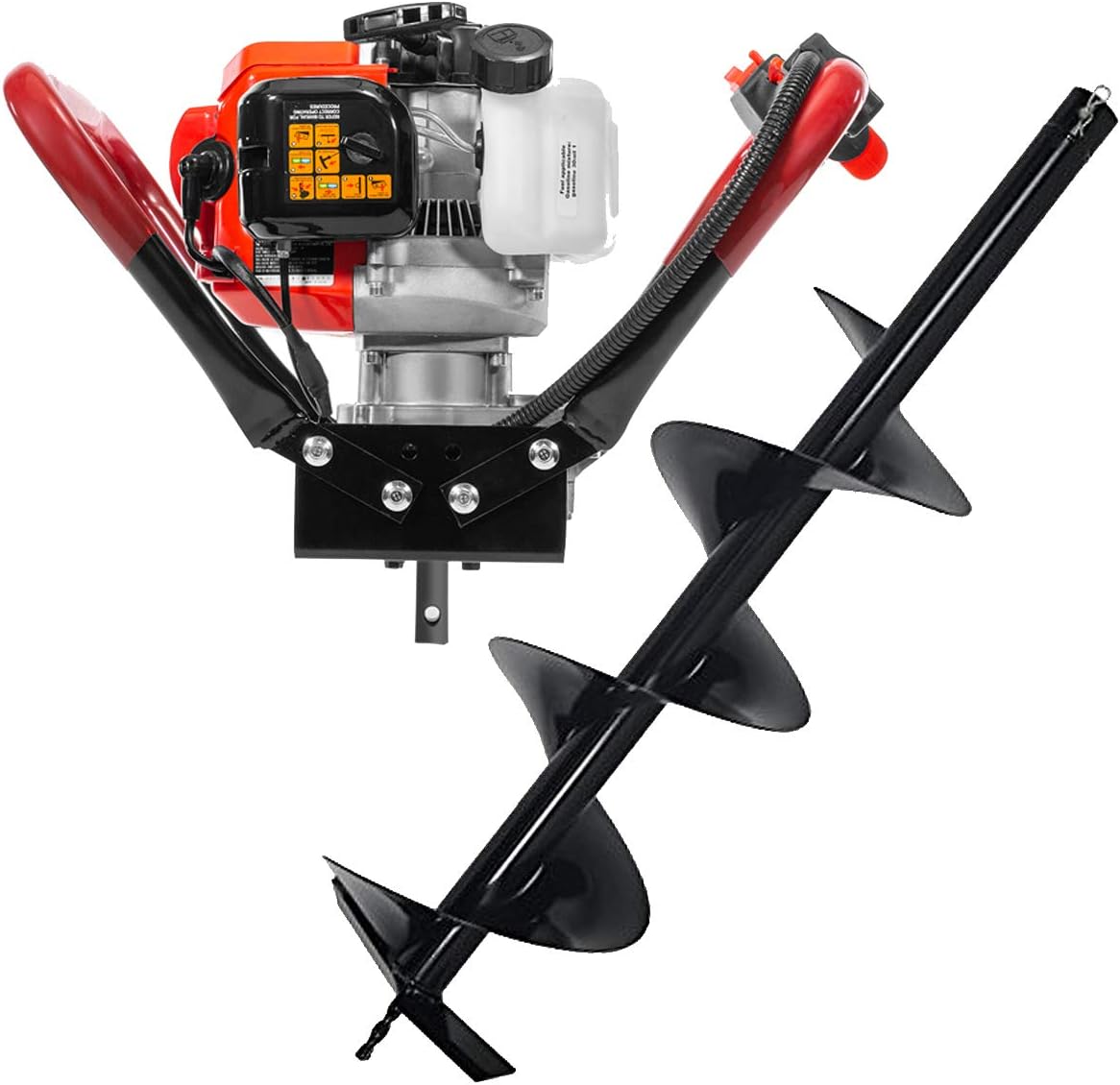 XtremepowerUS 2.3HP Post Hole Digger with 8" Auger Bit SetV-Type Gasoline 2-Stroke 55cc Auger Earth Fence Hole Digger Digging Drill for Fence, Farmland and Garden Digger