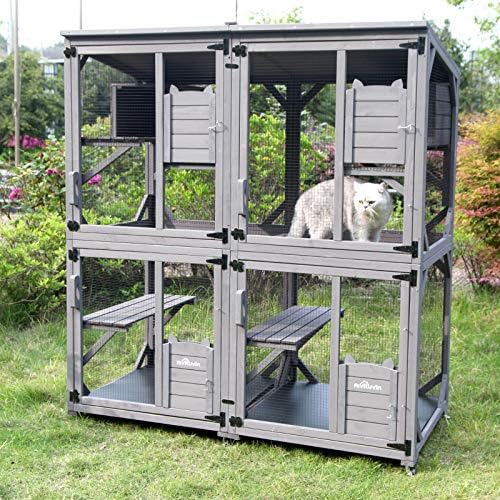 Aivituvin Cat House Outdoor Cat Catio Wooden Large Enclosure with Run on Wheels 70.9" Upgraded Version Catio with Reinforcement Strip