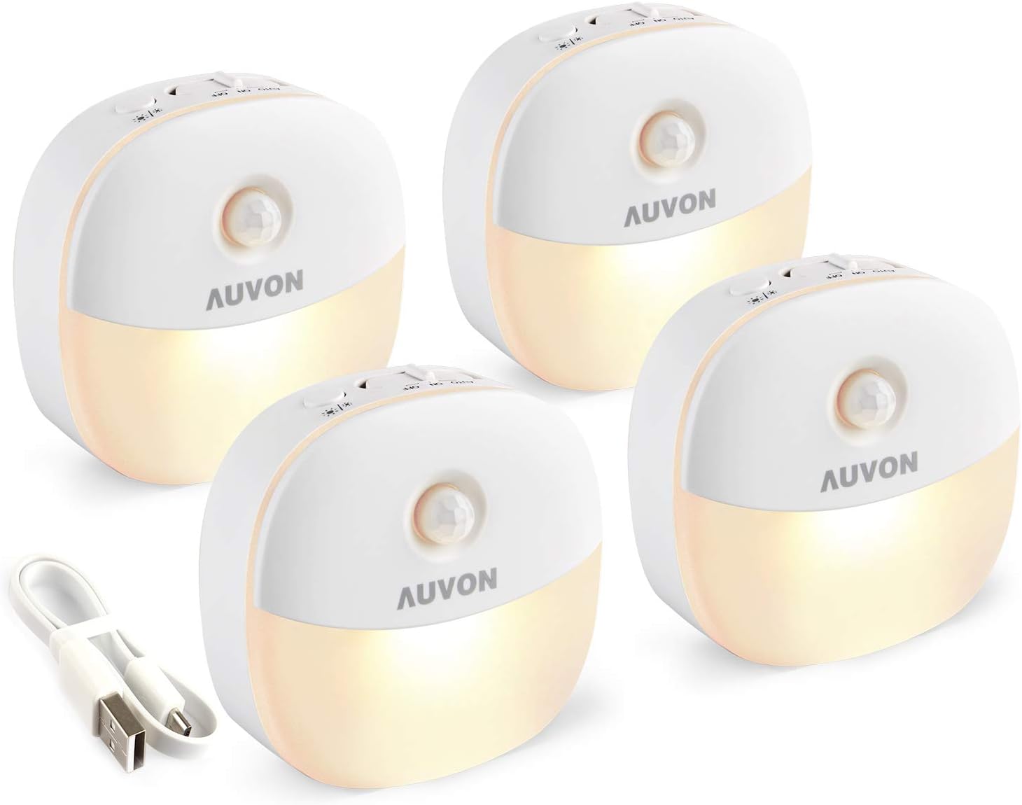 AUVON Magnetic Rechargeable Night Light, Motion & Dusk-Dawn Sensor, 4 Packs