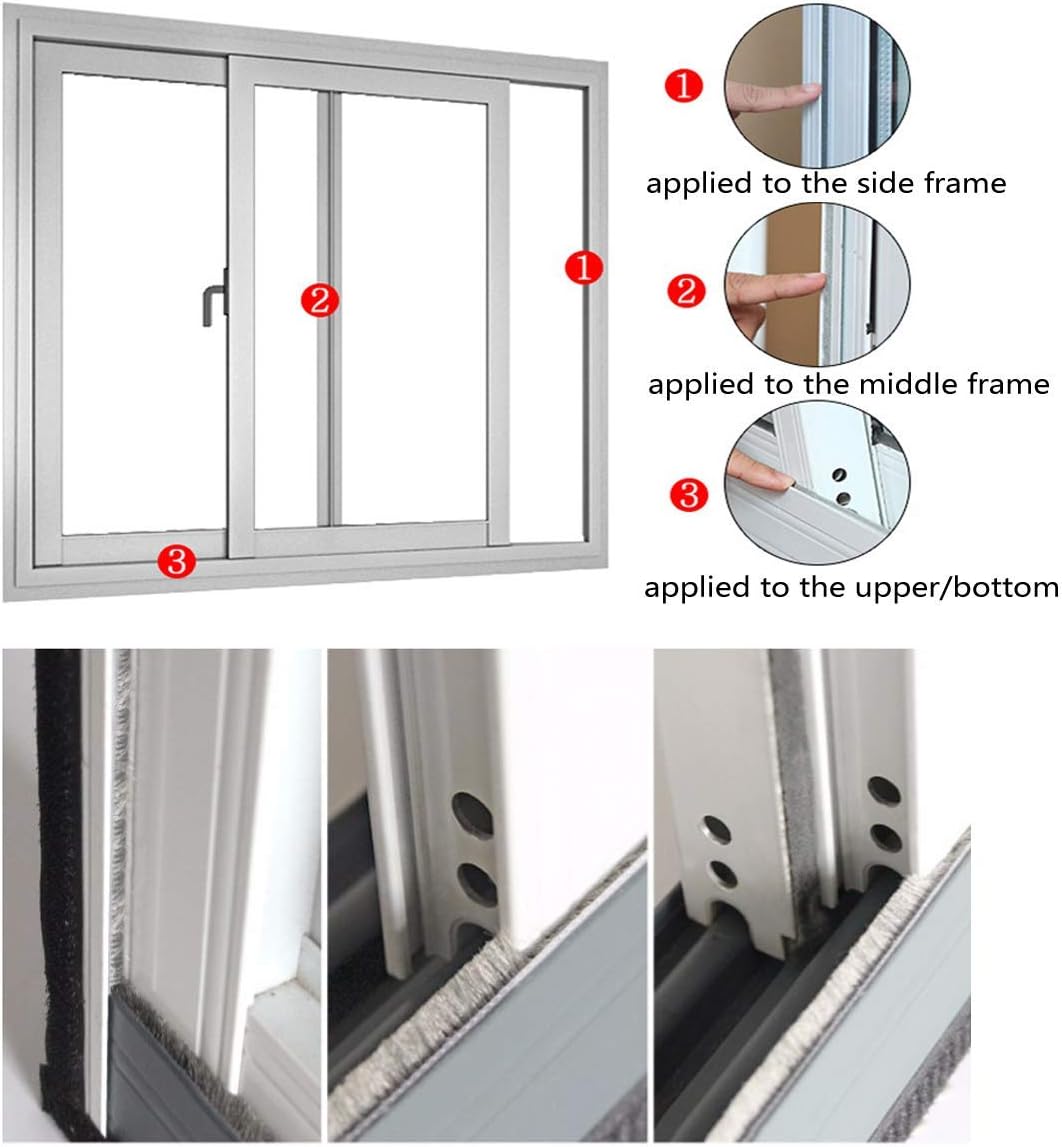 Self-Adhesive Pile Weather Stripping Seal for Sliding Windows and Door Frames, 16.5ft x 11/32 inch, Grey
