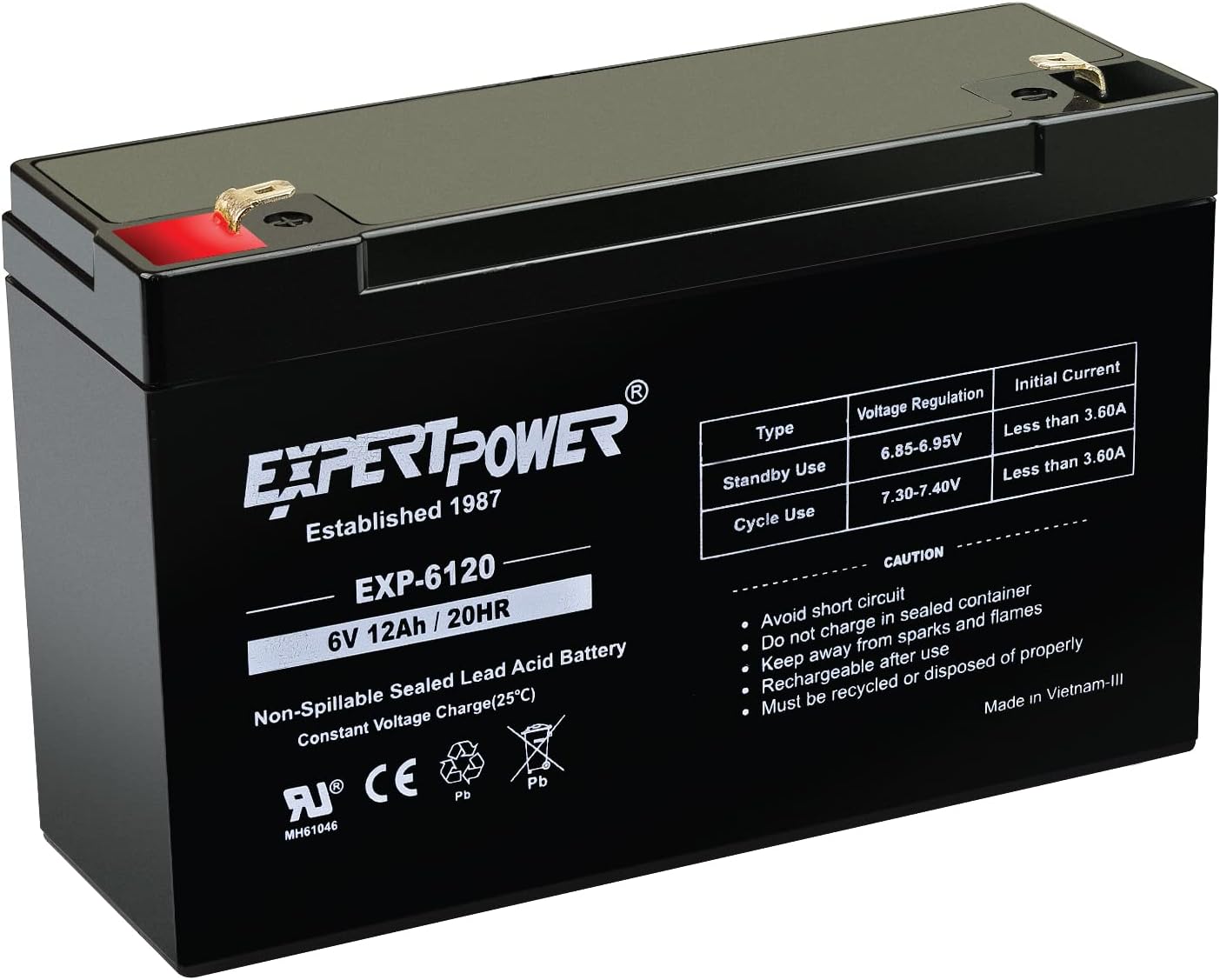 ExpertPower EXP6120 6V 12Ah - SLA AGM 6V Battery for Emergency Light, Deer Feeder, Solar Storage, Electric Scooters, 6 Volt Battery Rechargeable