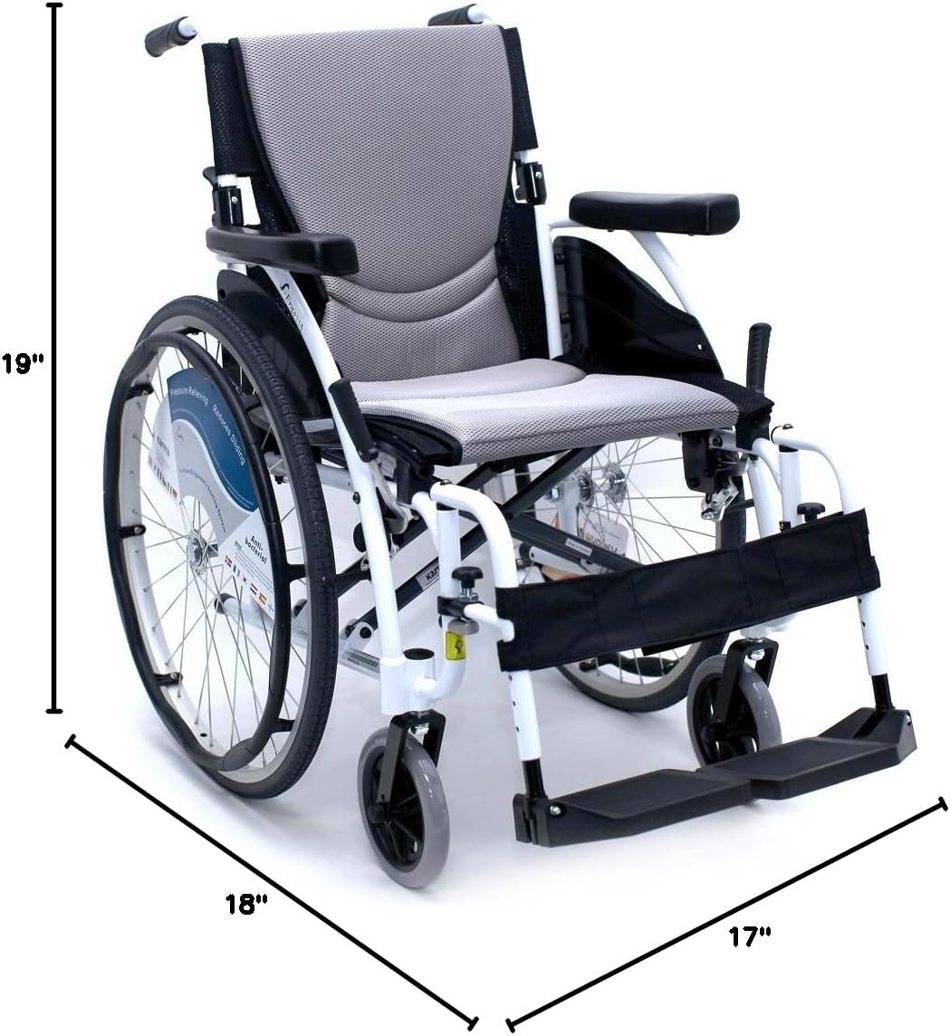 Karman 25 lbs Ergonomic Wheelchair with Removable Footrest 18" Silver