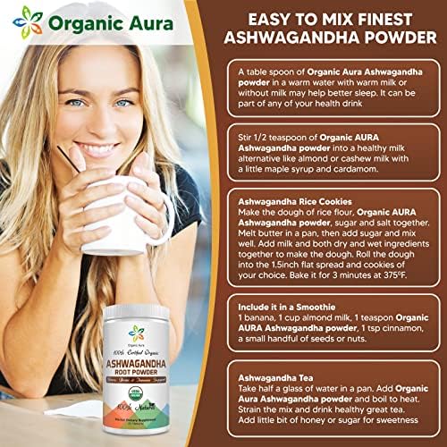 Certified Organic Ashwagandha Root Powder 16Oz -1Lb. Natural Stress, Brain and Immune Support. Enhances Overall Health. Raw Superfood. 100% Natural Herbal