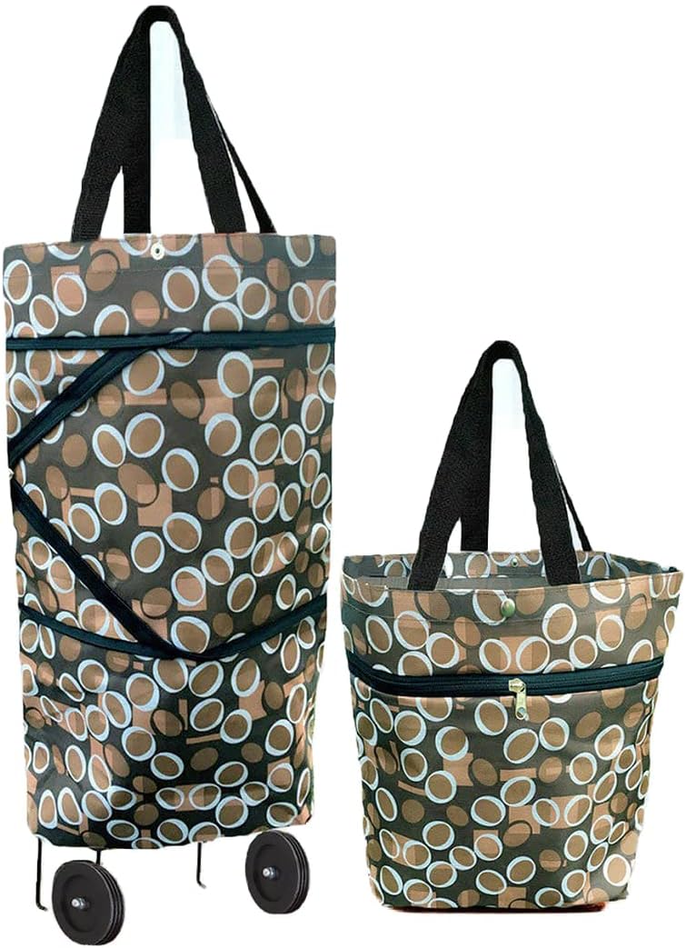 Collapsible Shopping Bag with Wheels Portable Shopping Cart with 360° Swivel Wheels Rolling Tote Bag Reusable Grocery Bag Trolley Bag on Wheels for Travel Shopping and Daily Use(Blue)