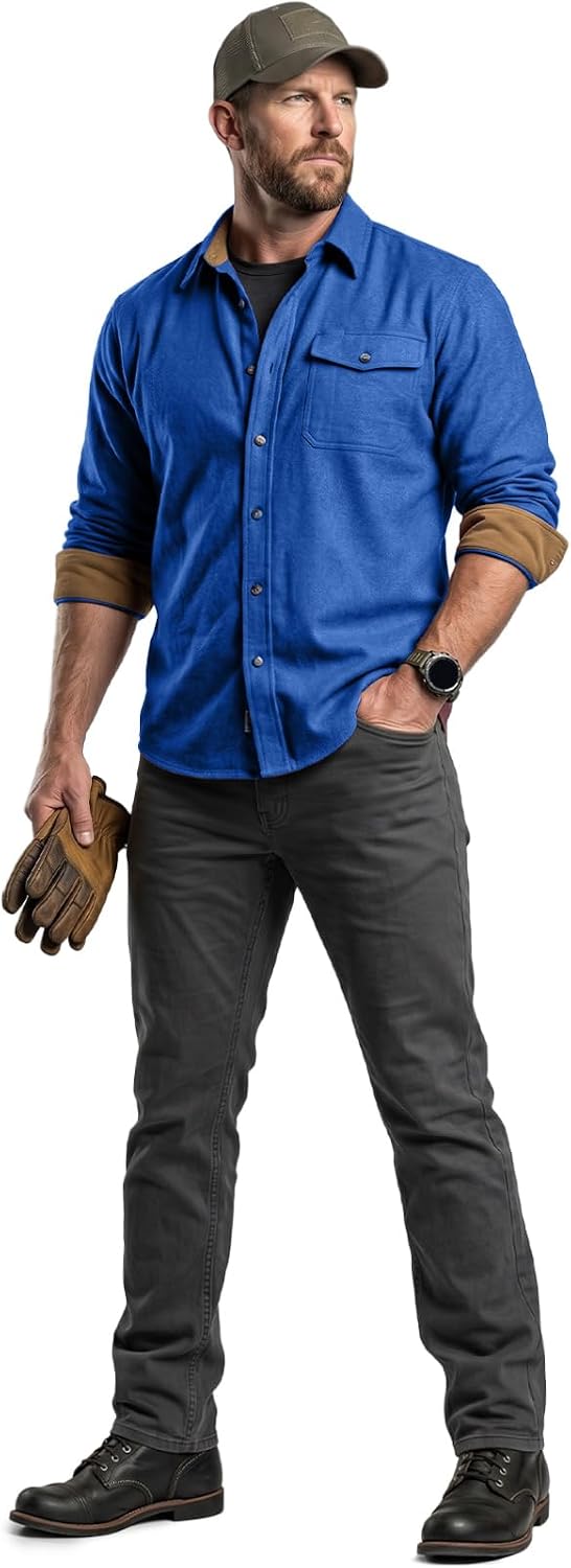 CQR Men's 100% All Cotton Button Down Flannel Shirts, Long Sleeve Brushed Warm Soft Casual Outdoor Plaid Shirt
