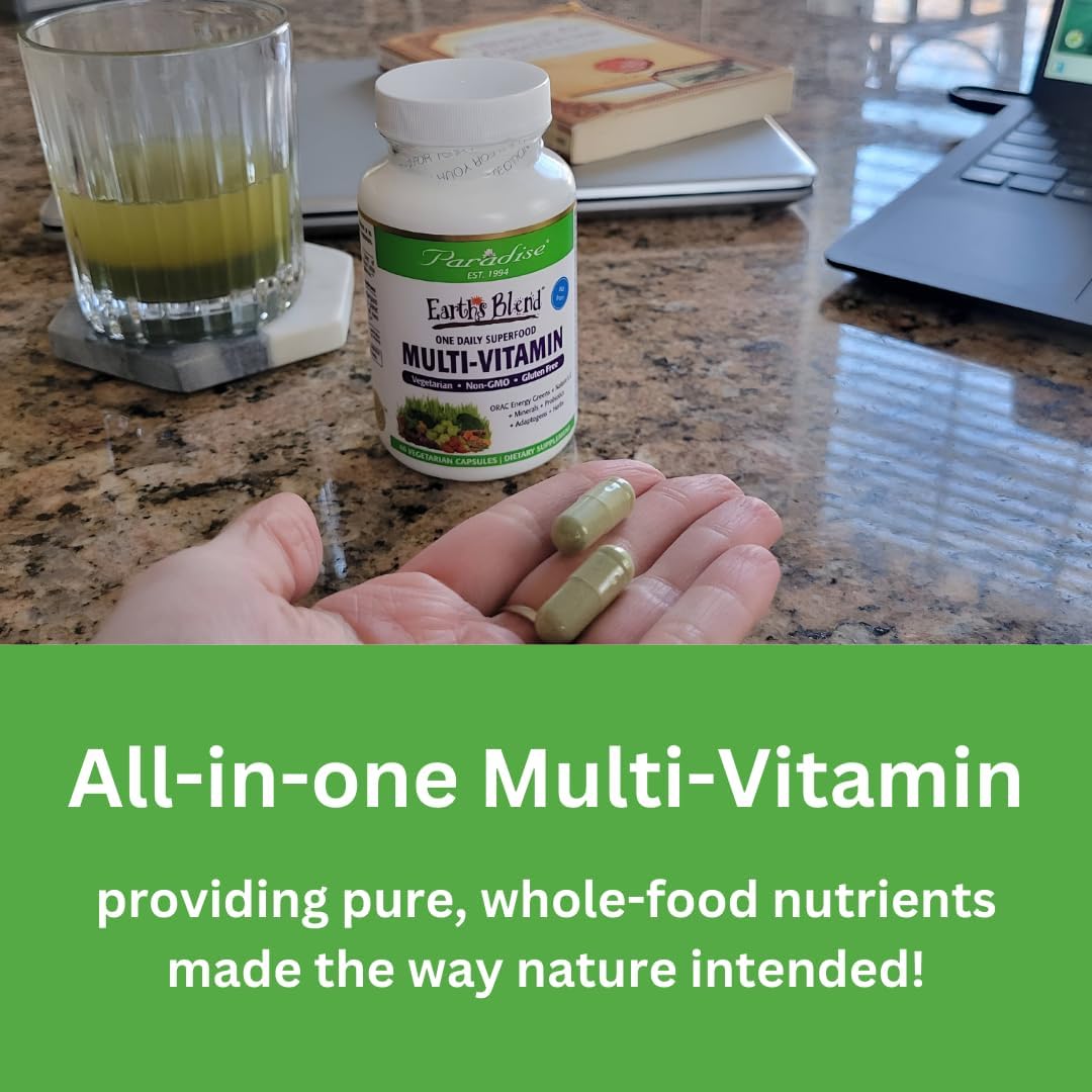 Paradise Herbs & Essentials Once Daily Multivitamin Iron 60 Capsules | Organic superfoods, probiotics, and vitamins A, B12, C, D, K2 in a dietary supplement for immune and bone support.