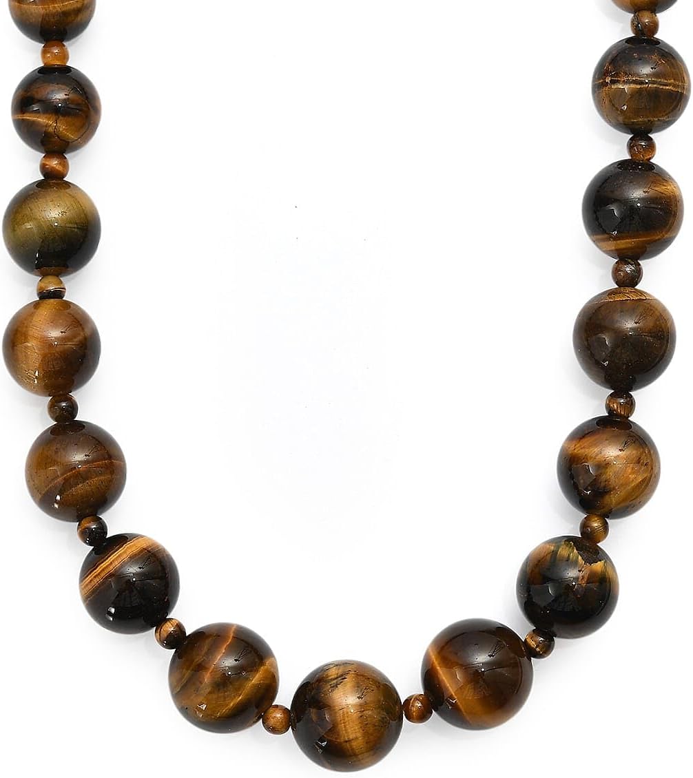Tigers Eye 470.00 ctw Beaded Necklace in Platinum Plated 20 Inches