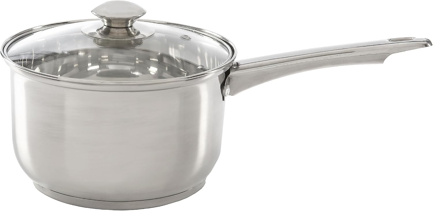 Ecolution Stainless Steel Sauce Pan, Encapsulated Induction Ready Cooking Pot with Glass Lid, Oven Safe, Dishwasher Safe Soup Pot, 2-Quart