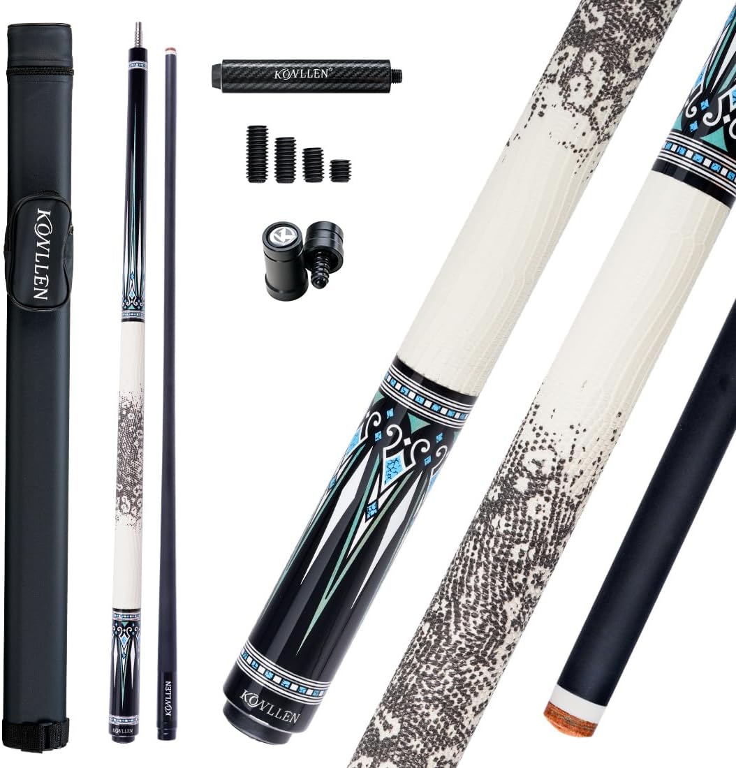 KONLLEN Carbon Fiber Pool Cue Stick 58-inch Professional Pool Sticks for Adults Full Carbon Technology Low Deflection Pool Cue Billiard Cues with 12.5mm Tip (Easy to Control, Pro Taper, Ultra-Smooth)
