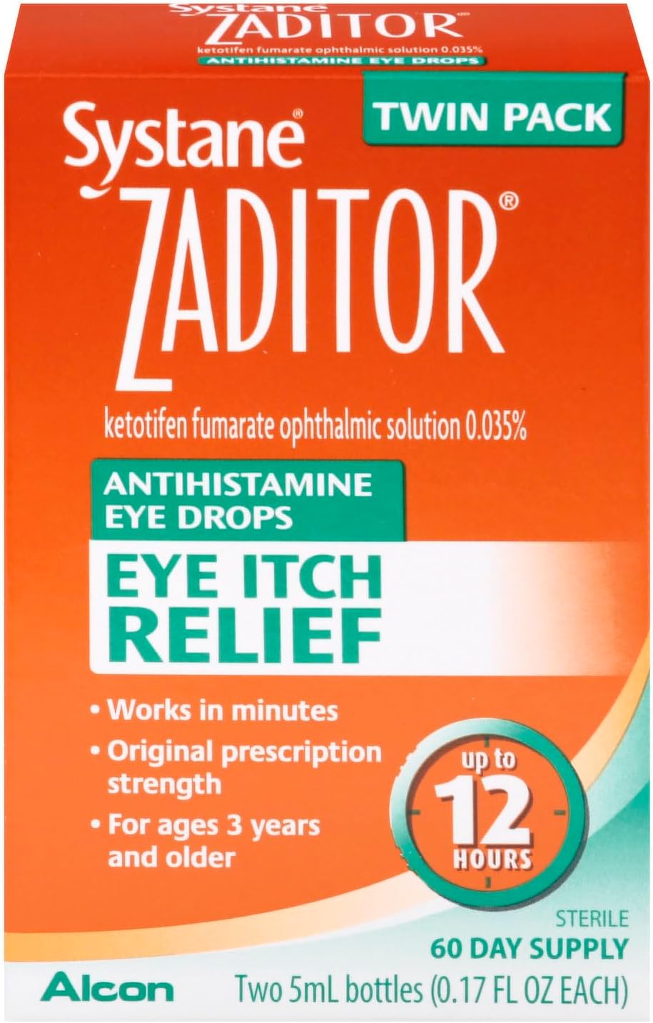 Zaditor Antihistamine Eye Drops Twin Pack (2 Bottles - 0.17 fl oz Each) 0.34 fl o by Zaditor