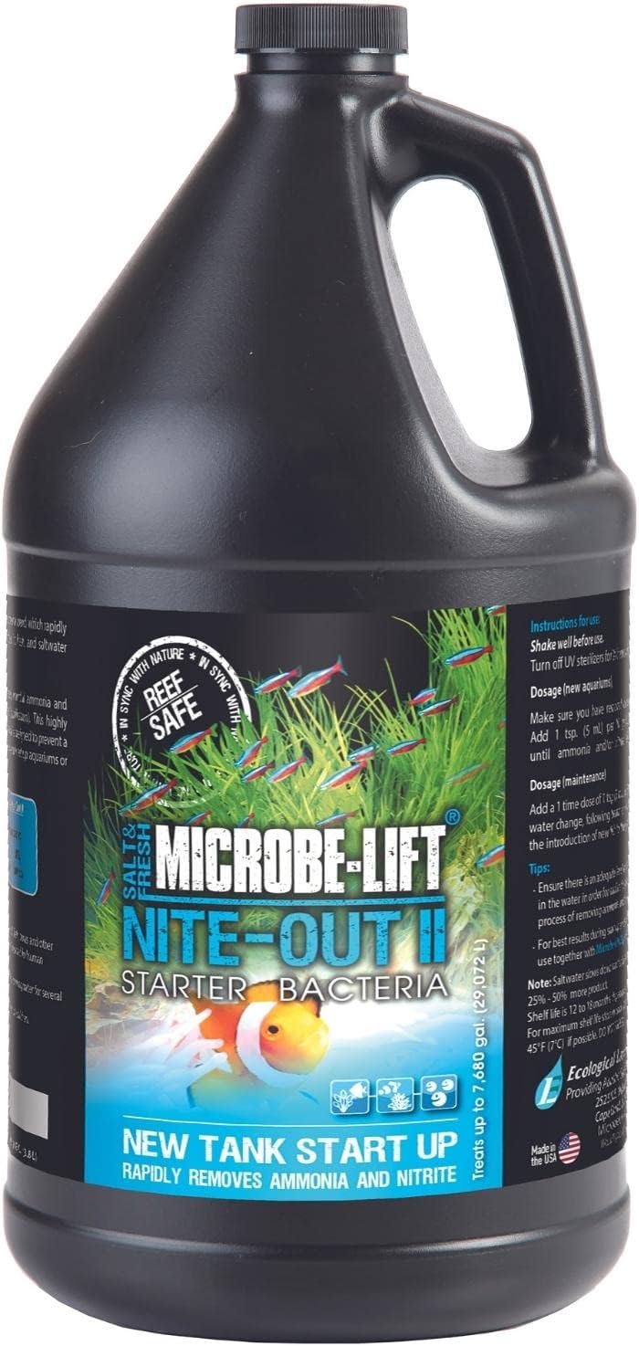 MICROBE-LIFT Nite-Out II Aquarium Bacteria for Start-up, Instantly Cycle Aquariums, Add Fish on Day 1, Rapid Ammonia and Nitrite Reducer for Freshwater & Saltwater Fish Tank, 16 Ounces (NITEH16)