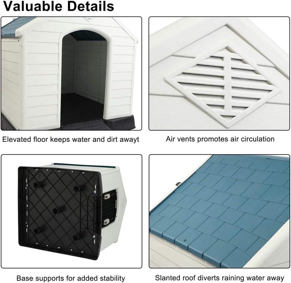 Bonnlo Plastic Dog House, 33" Pet Dog Kennel with Door Water Resistant for Small Medium Sized Dogs, Indoor & Outdoor Use (32.7" H)