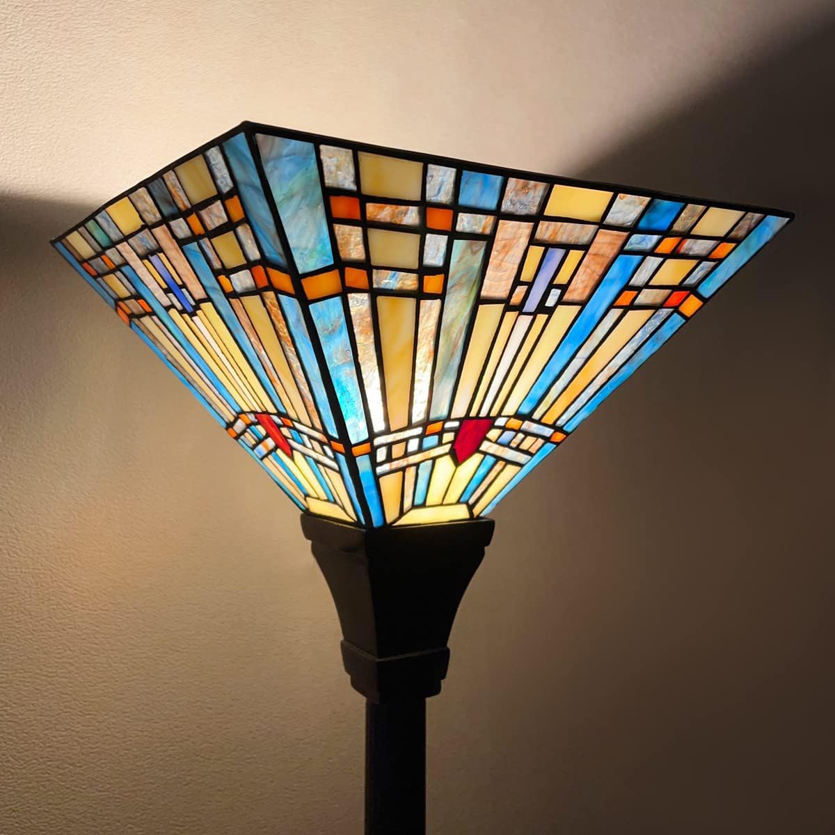 Tiffany Torchiere Floor Lamp Handcrafts Mission Stained Glass Torch Light