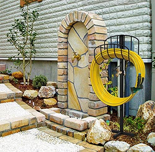 Artigarden Freestanding Garden Hose Holder Hanger, Heavy Duty Metal Water Hose Reel Storage Stand Rack for Yard Lawn, Bright Black (Hose not Included)