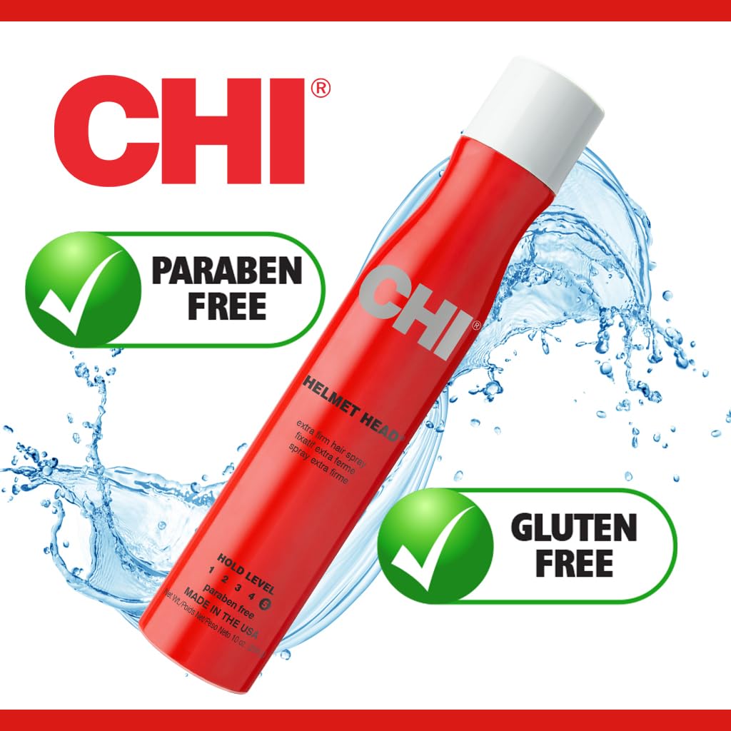 CHI Helmet Head Extra Firm Hairspray, Protects Against Humidity & Creates Voluminous Hairstyles, Sulfate & Paraben-Free, 2.6 Oz