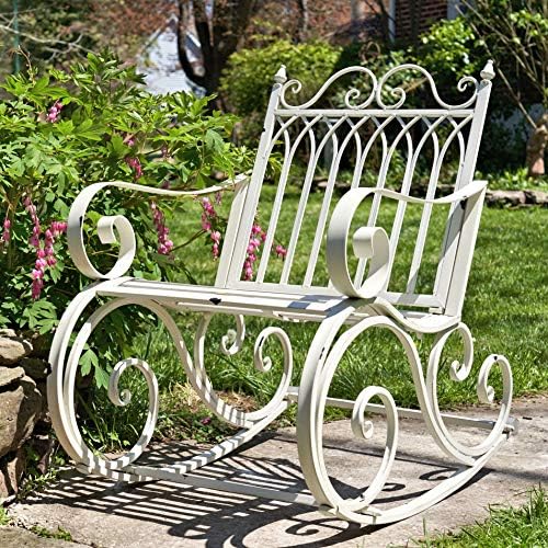 Zaer Ltd. Outdoor Metal Rocking Arm Chair (Arm Chair, Antique White)