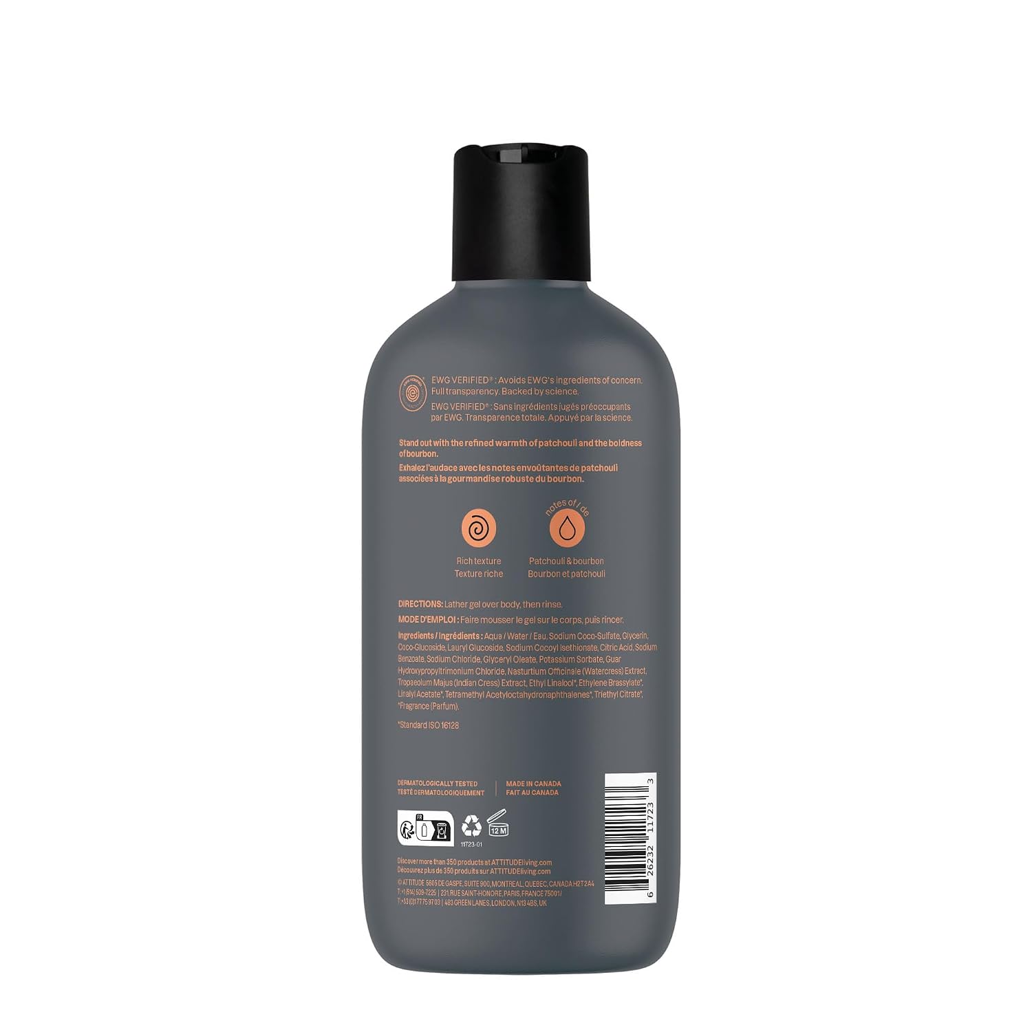 ATTITUDE Body Wash, EWG Verified Shower Gel, Dermatologically Tested, Plant and Mineral-Based, Vegan Personal Care Products, Earl Grey & Fresh Cucumber, 16 Fl Oz