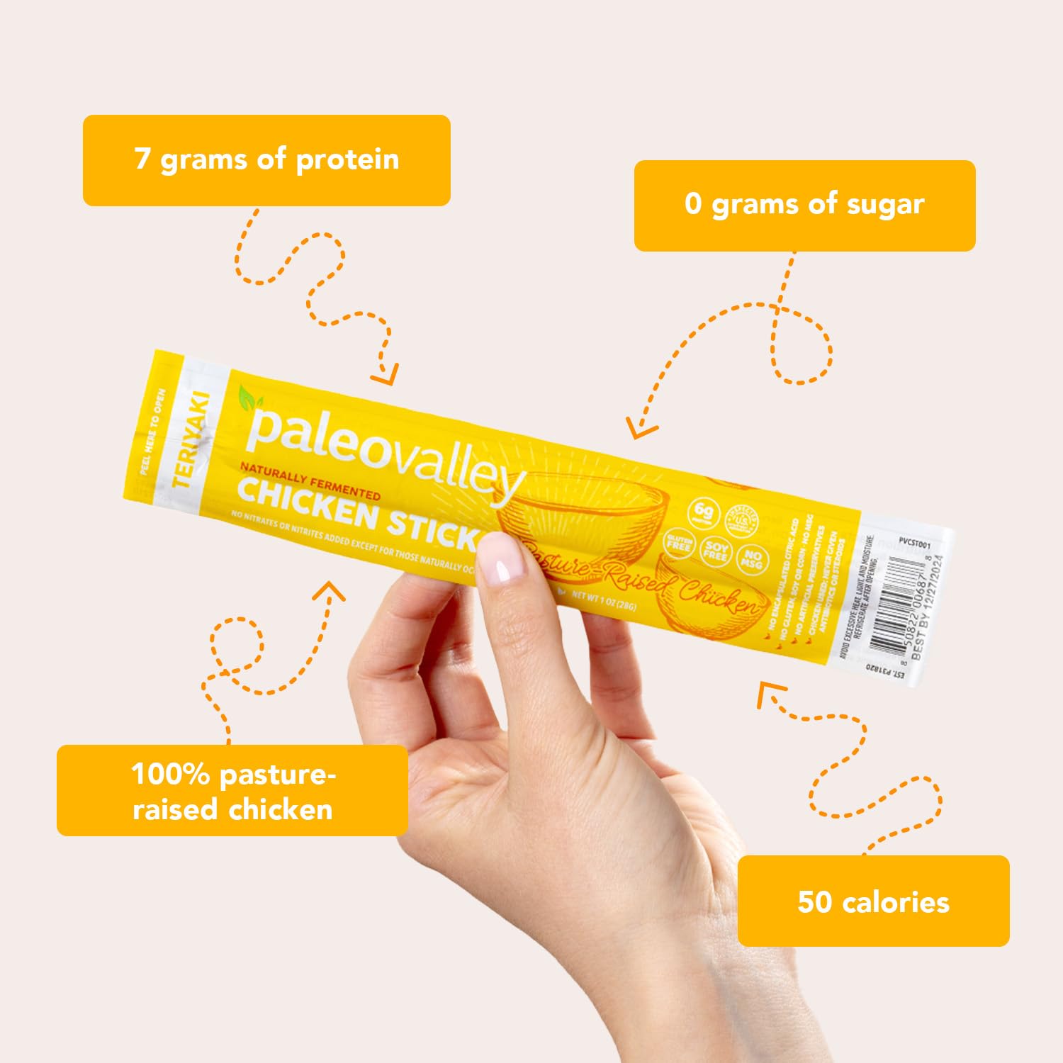 Paleovalley 100% Grass Fed Beef Sticks, Protein Snacks, Original | 10 Count, Individually Wrapped, Naturally Fermented, Gluten Free, Keto and Paleo, Made With Simple Ingredients, 6g Protein