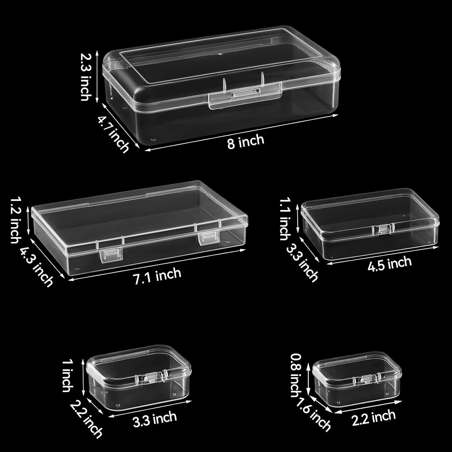 24 Pieces Mixed Sizes Rectangular Empty Mini Clear Plastic Organizer Box