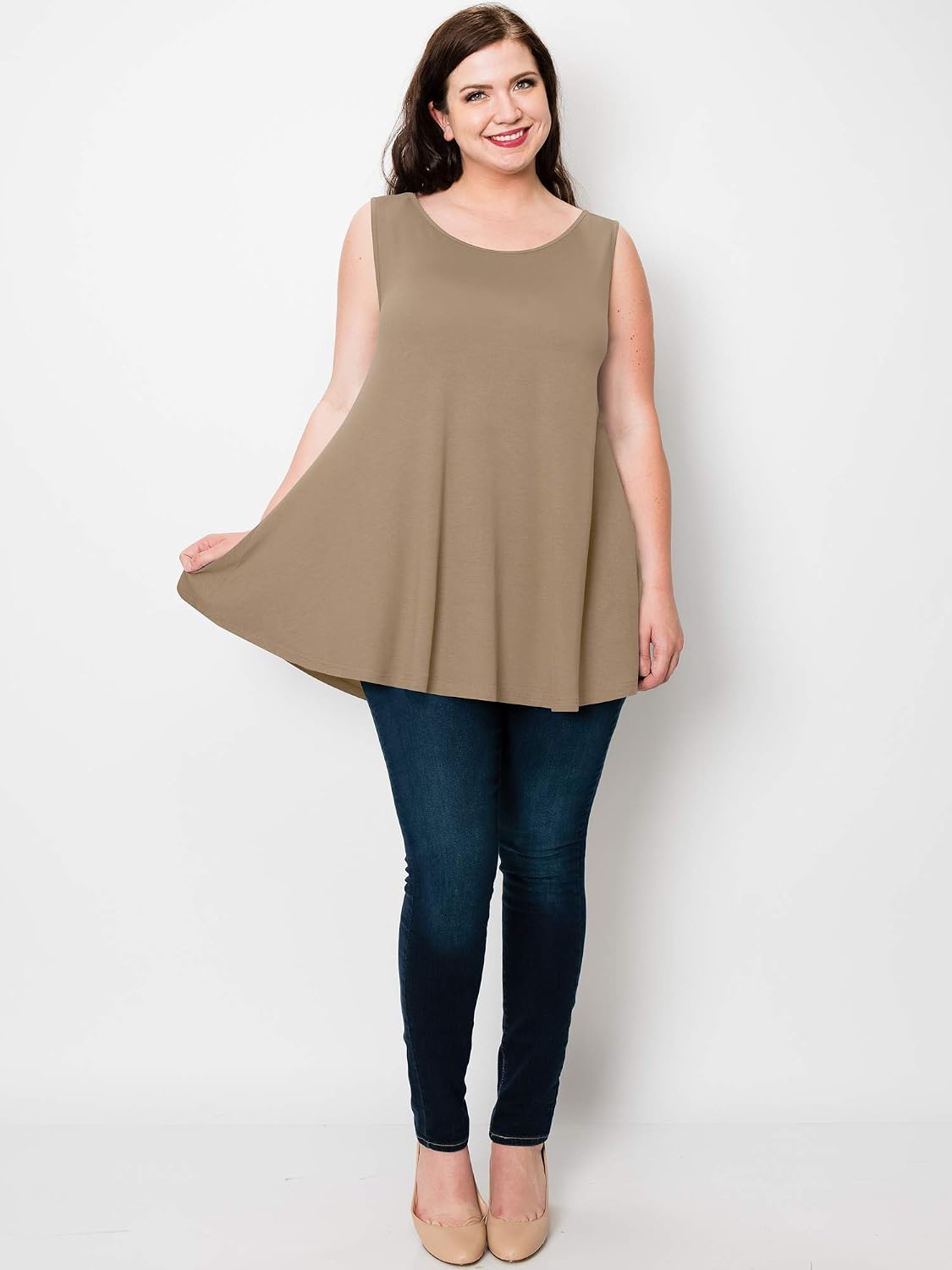 Lock and Love Women Solid Short Sleeve/Sleeveless Tunic for Leggings Swing Tunic Flare Tank Tops S-5XL Plus Size Made in USA