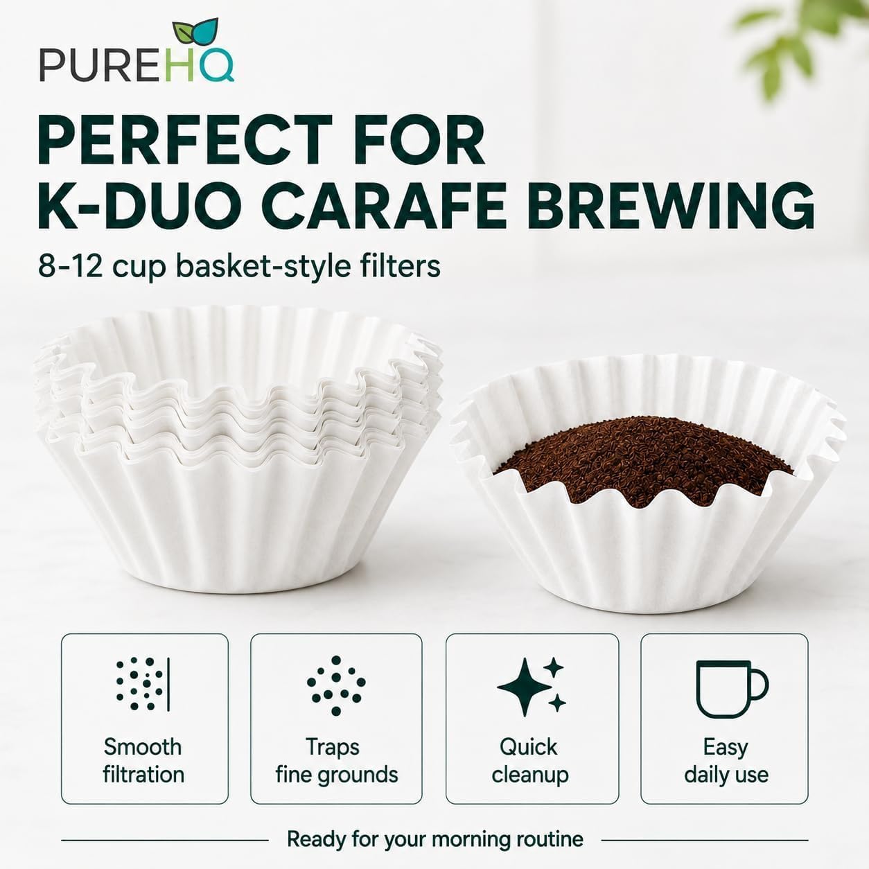 Keurig K-Duo Paper Coffee Filters 100 Pack by PureHQ - Fits Mesh Basket