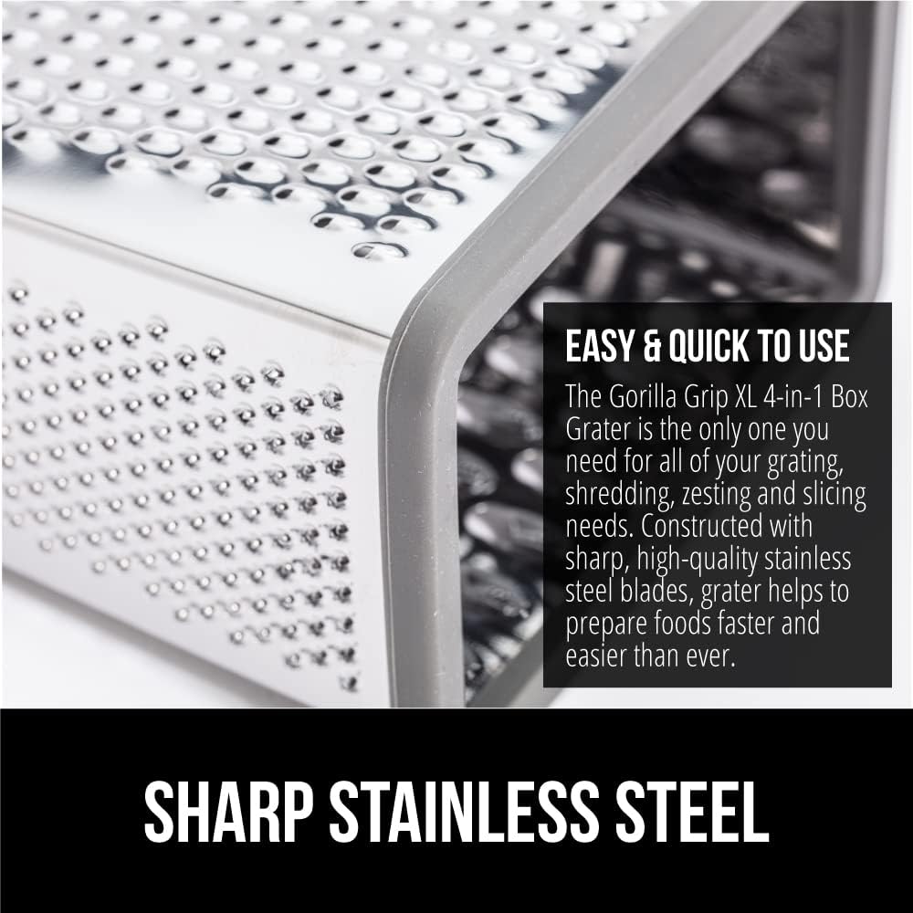 GORILLA GRIP® XL 4-Sided Stainless Steel BPA-Free Cheese Grater, Black