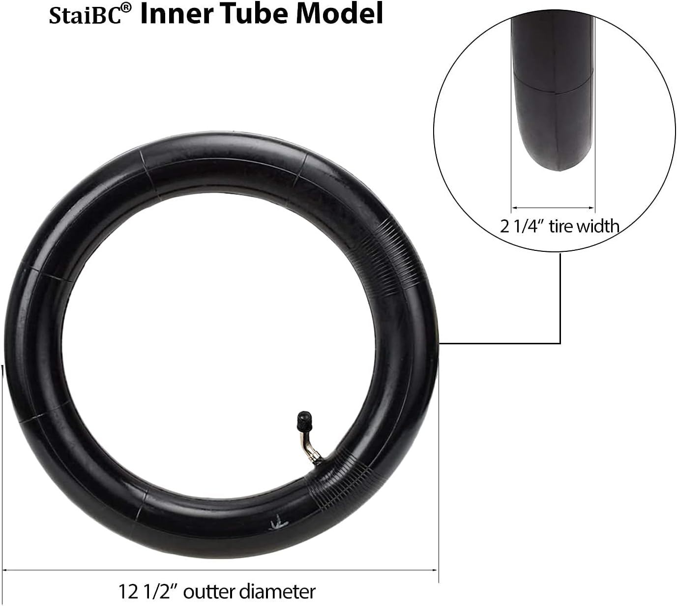 1-Pack 12.5" Scooter Inner Tube 12 1/2 x 2 1/4 Angled Valve Stem 12.5" x 2.25" Tube Compatible with 12.5X1.75 12.5 X 1.95 12.5 X 2.125 12.5 x 2.25