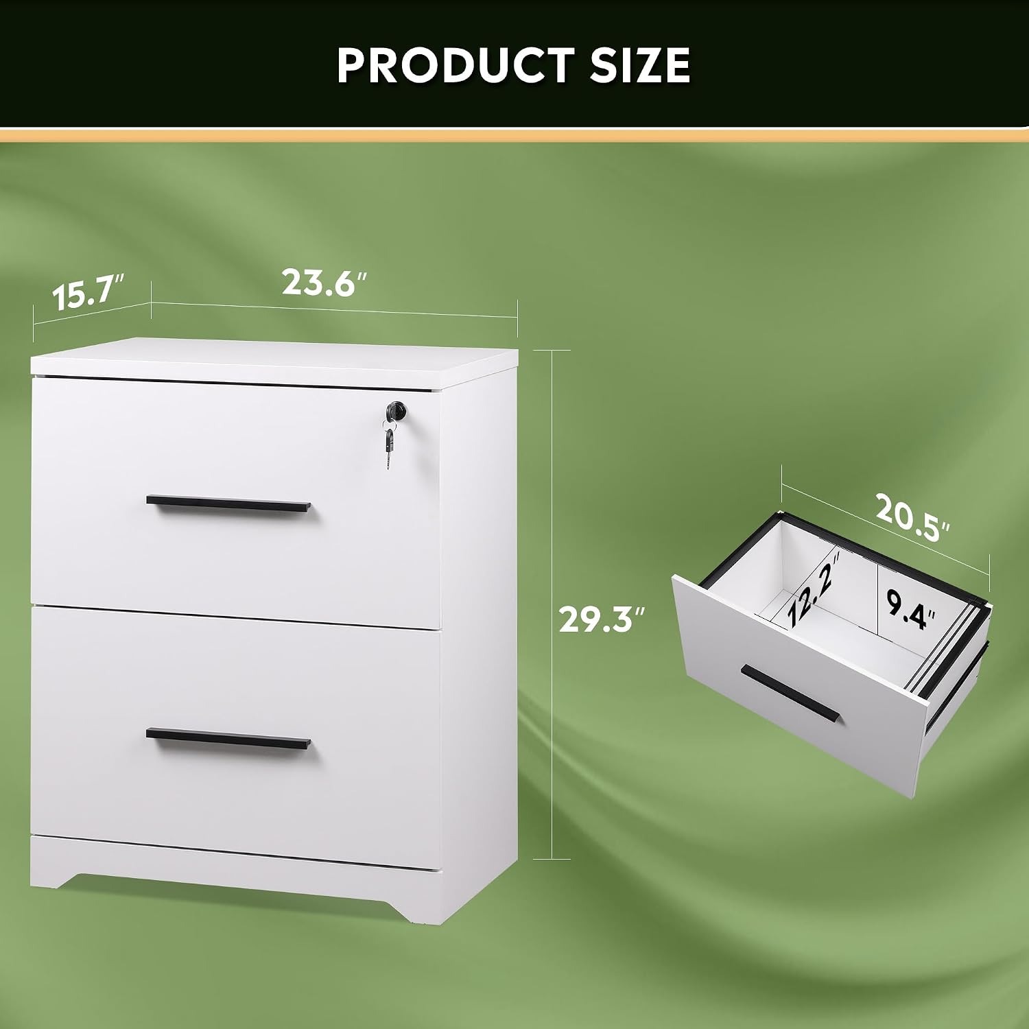 DEVAISE Lateral File Cabinet with Lock, 2 Drawer Filing Cabinet, Black