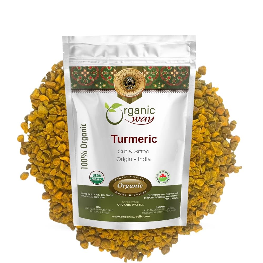 Organic Way Turmeric/Haldi Root Cut & Sifted - Herbal Tea (16 Ounce)