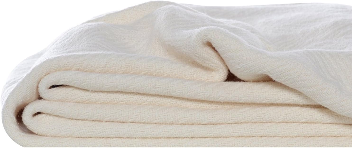 Eddie Bauer - Queen Size Blanket, 100% Soft Cotton Bed Blanket for Year Round Comfort, Throw Blanket for Couch or Bed (Herringbone Blue Stripe)