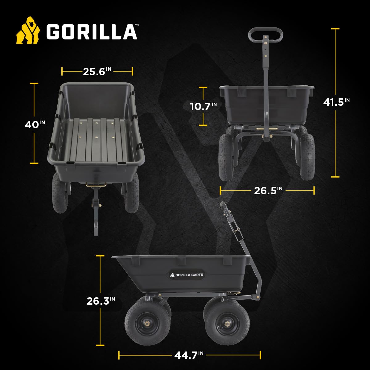 Gorilla Carts Poly Garden Dump Garden Cart with Easy to Assemble Steel Frame, Camping Wagon with Quick Release System, 1200 Pound Capacity, and 13 Inch Tires | 1,200-lb Capacity, 6 Cu Ft Tub Poly Dump Cart with Quick-Release Dump for Bigger Yard Cleanup…