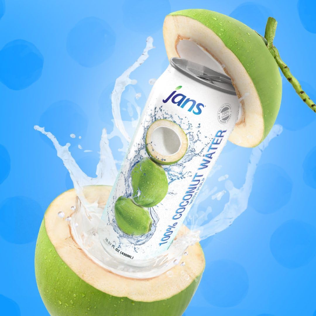 Jans 100% Coconut Water With Pulp, Unsweetened, 16.57 Fl Oz, Pack of 12