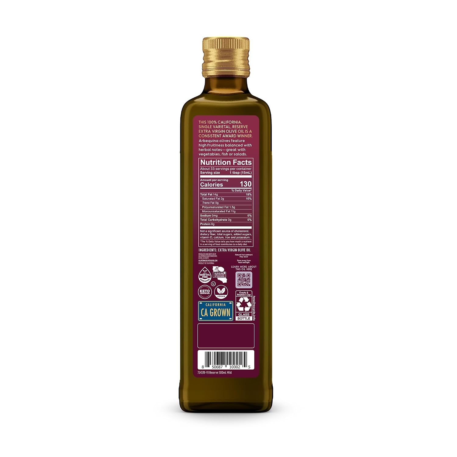 California Olive Ranch, Reserve Collection: Arbequina Extra Virgin Olive Oil, 500mL (Pack of 1)