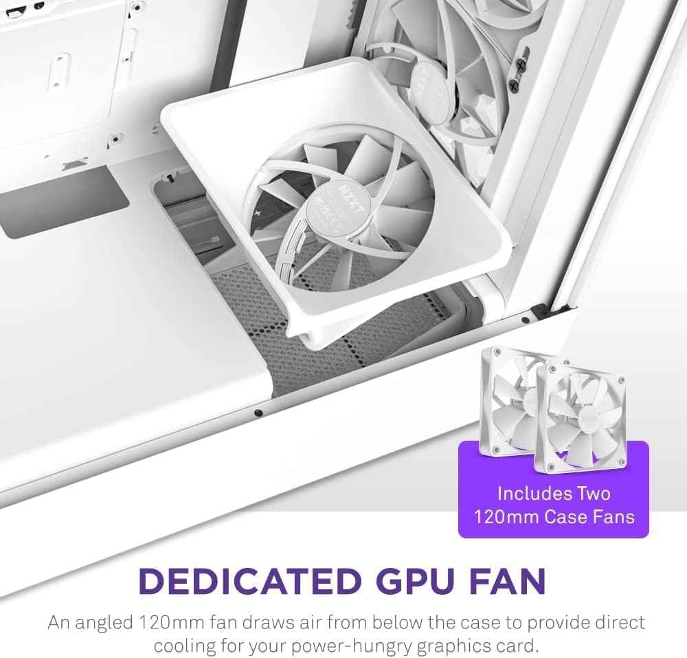 NZXT H5 Flow RGB - Compact ATX Mid-Tower PC Case - White | Compact mid-tower with included F360 RGB Core fans, 360mm radiator support, tempered glass. CAM-ready RGB out of the box.