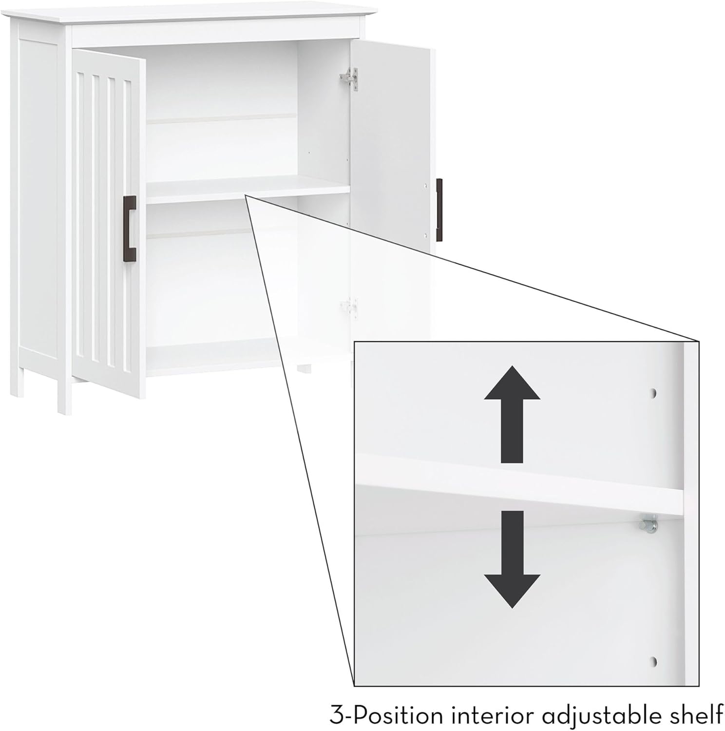 RiverRidge Monroe Two-Door Bathroom Floor Storage Cabinet - White | Linen Cabinet with Adjustable Interior Shelf and Soft Close Hinges
