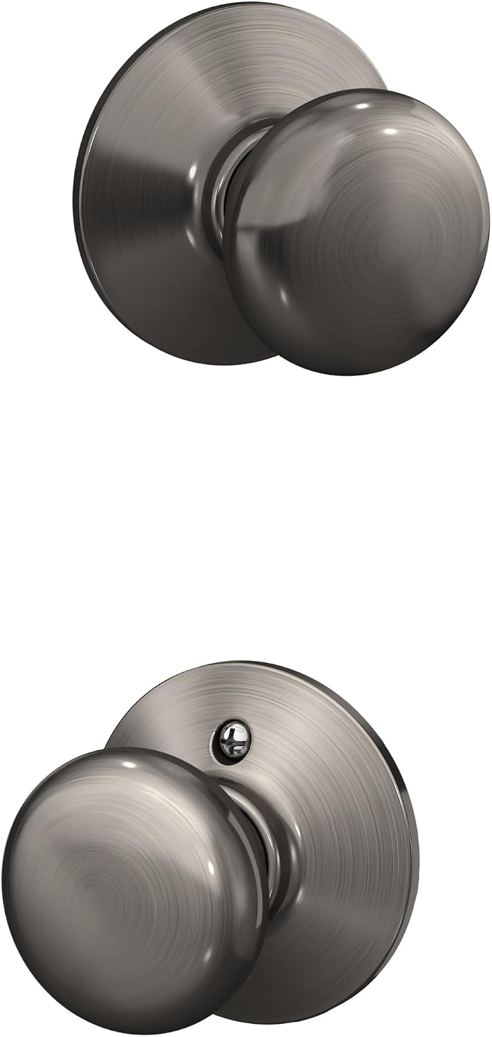 Schlage Plymouth Bed/Bath Privacy Door Knob with Lock, Satin Nickel | Interior bedroom or bathroom door knob with push button lock, Easy to install, Certified durability, Universal fit