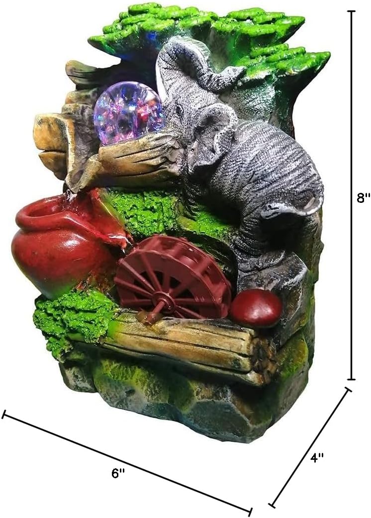 Tabletop Fountain Indoor Small Rockery Desktop Mountain Cascading Waterfalls with Rolling Ball Waterwheel for Gift and Decoration