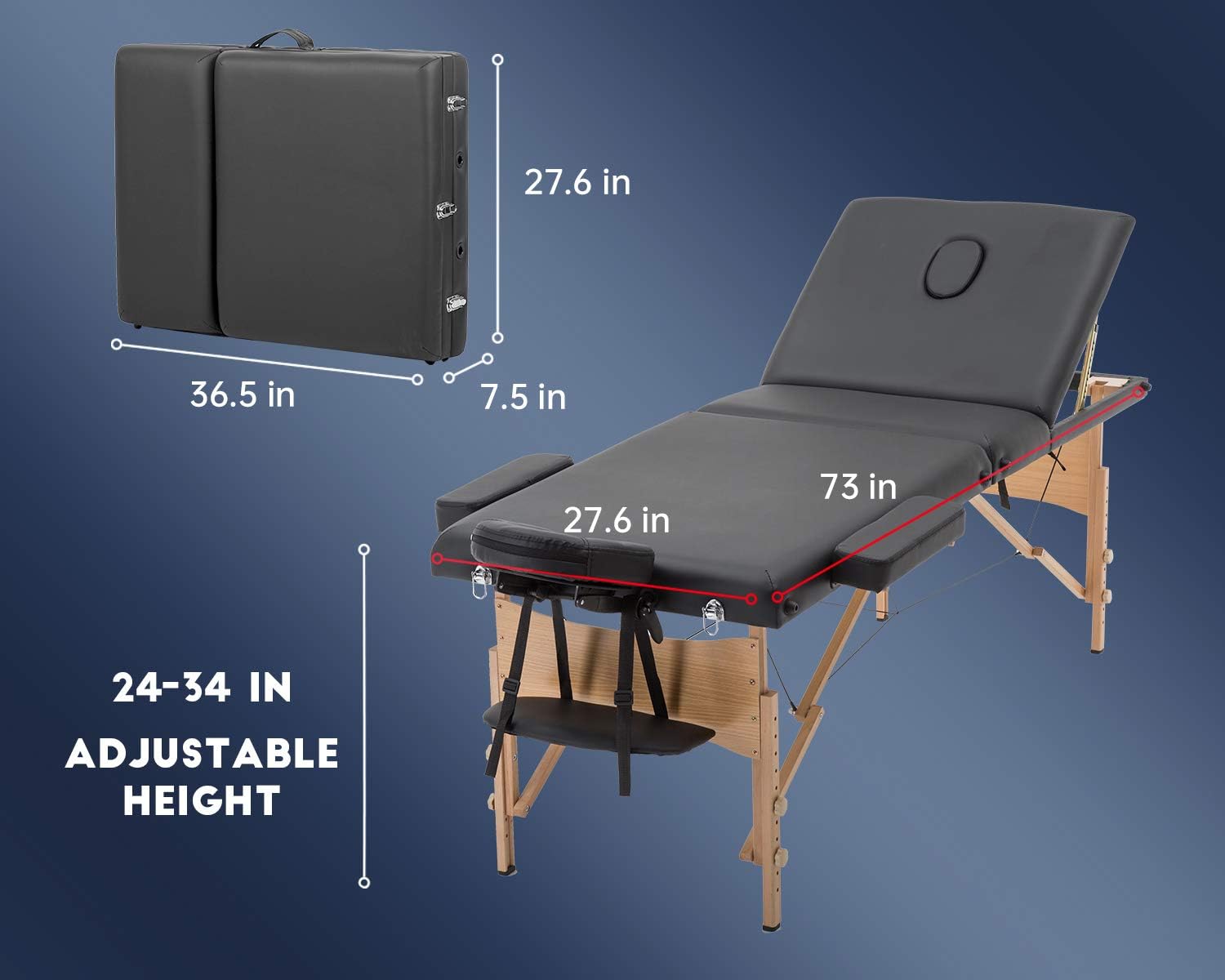 BestMassage Massage Bed Portable Massage Table 28 inch Wide Lash Bed Height Adjustable PU Leather 2 Folding with Oxford Bag for Spa Footmassage Facial CareSpa Tattoo