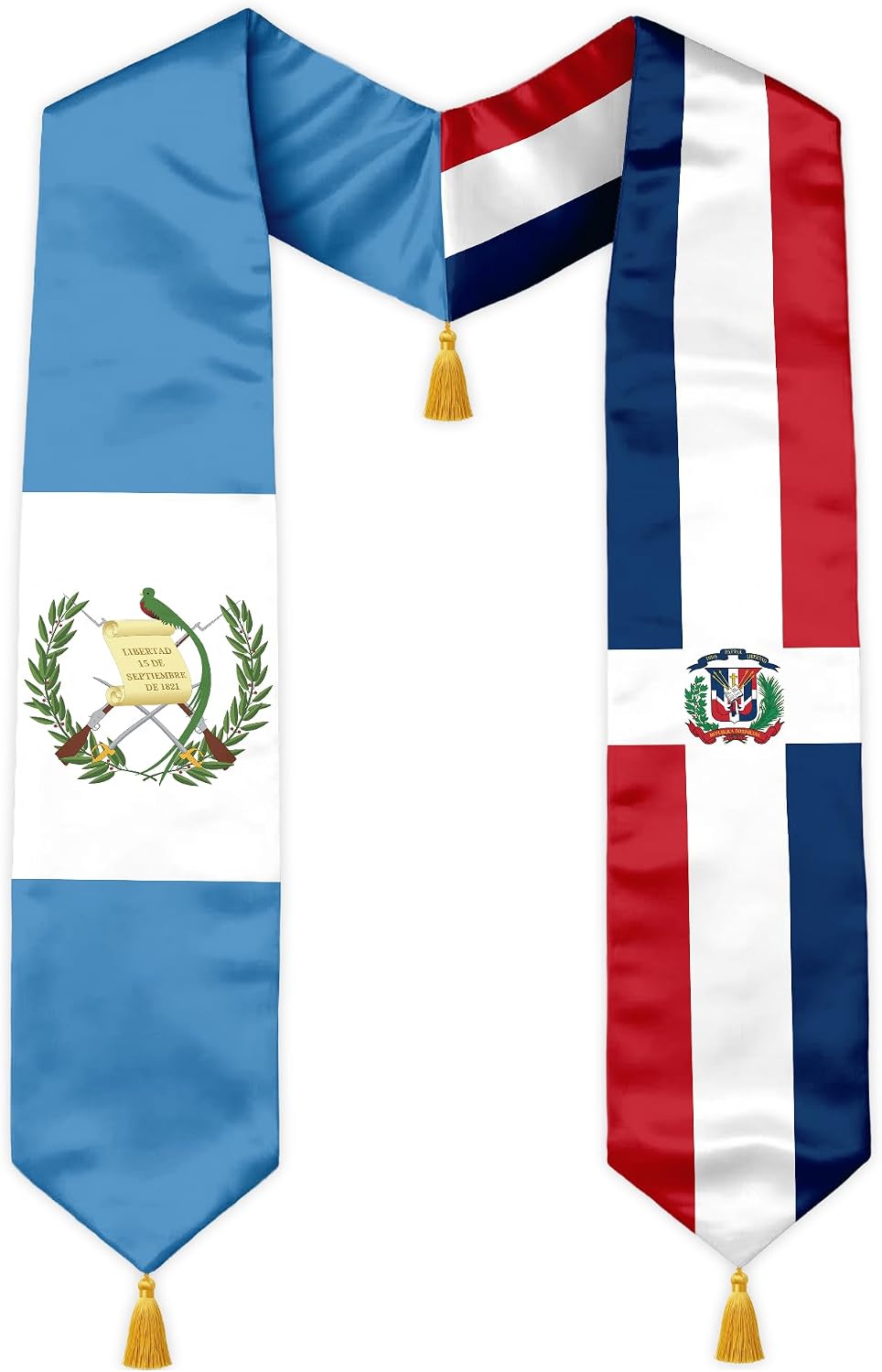 Class of 2026 Dual Flag Graduation Stole with Gold Tassels, Half and Half Country Flag Satin Sash, V-Neck