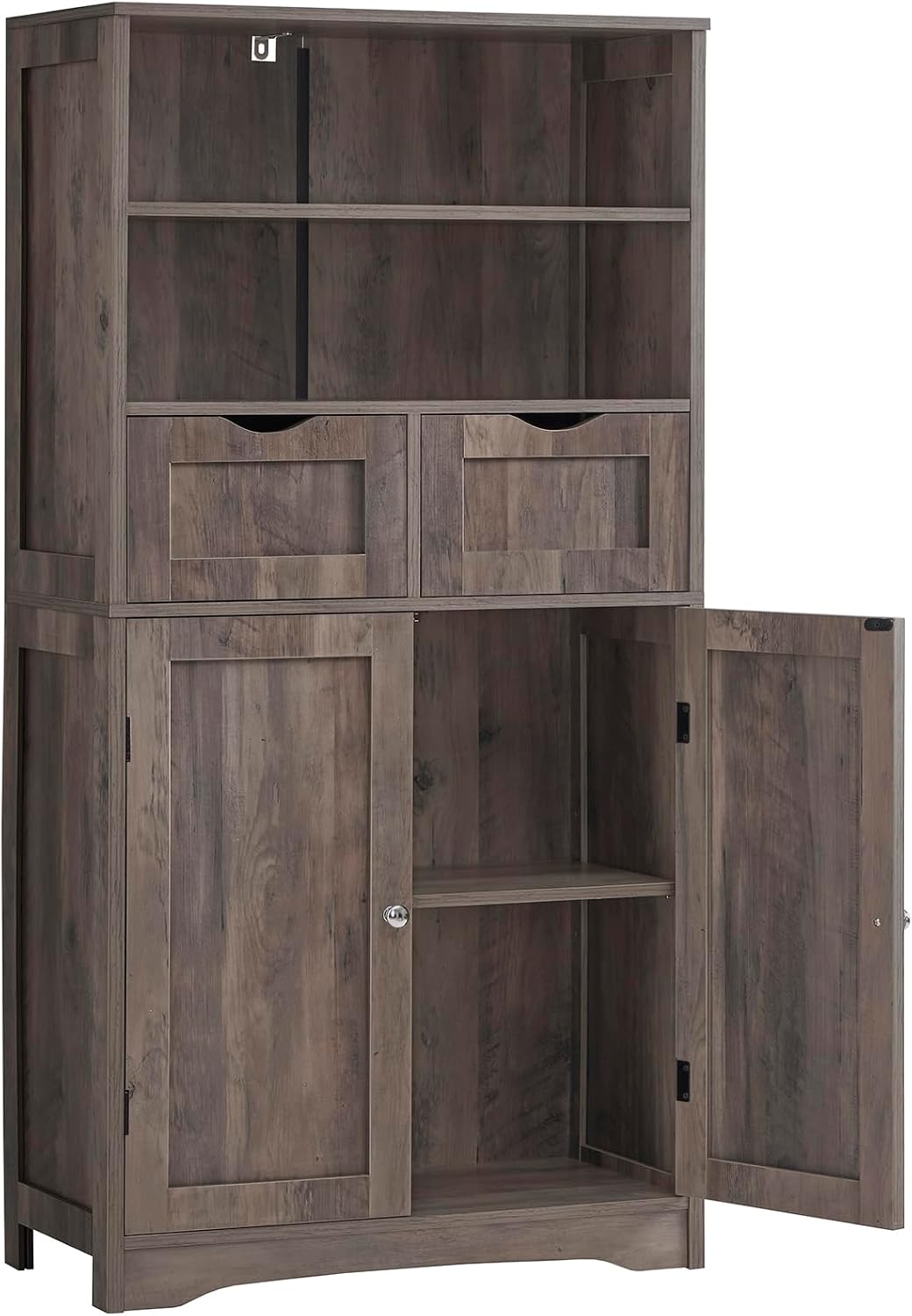 Iwell Storage Cabinet with 2 Drawers & Adjustable Shelves, Cupboard, Floor Cabinet for Living Room, Home Office, Rustic Brown