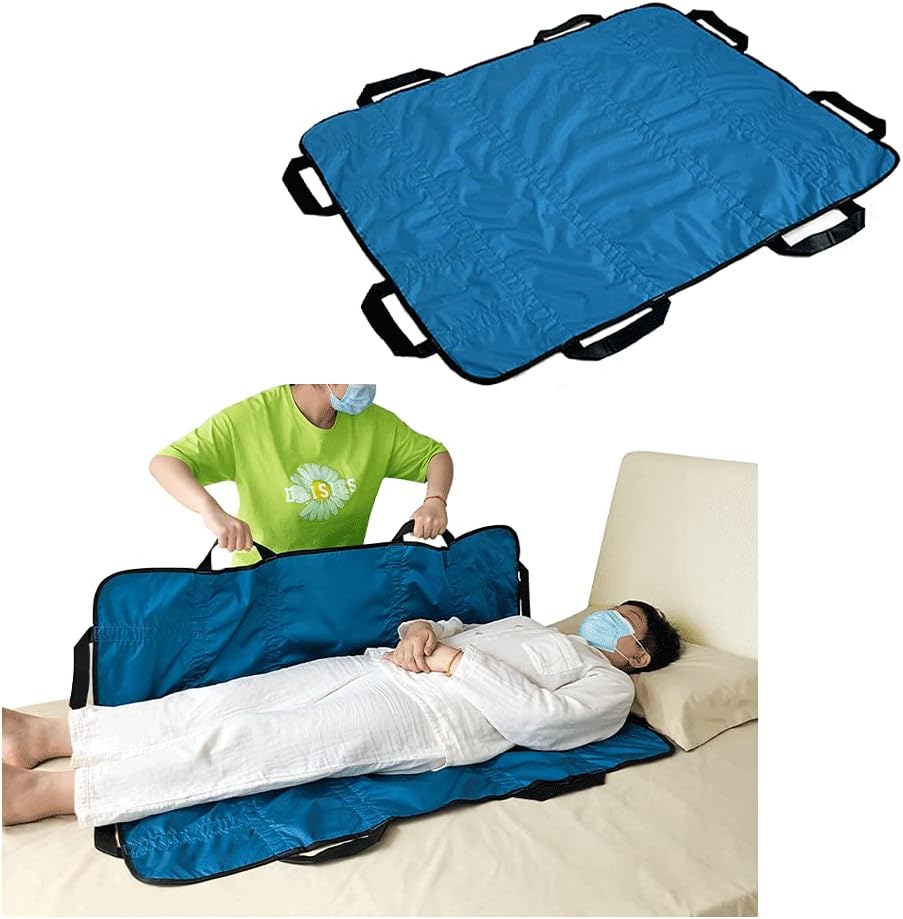 NEPPT Positioning Pad Draw Sheet Patient Transfer Board Lift Sheet Slide Protective Hospital Bed Mat with Handles for Incontinence, Bariatric, Elderly - Reusable & Washable (Blue-39" x 46")