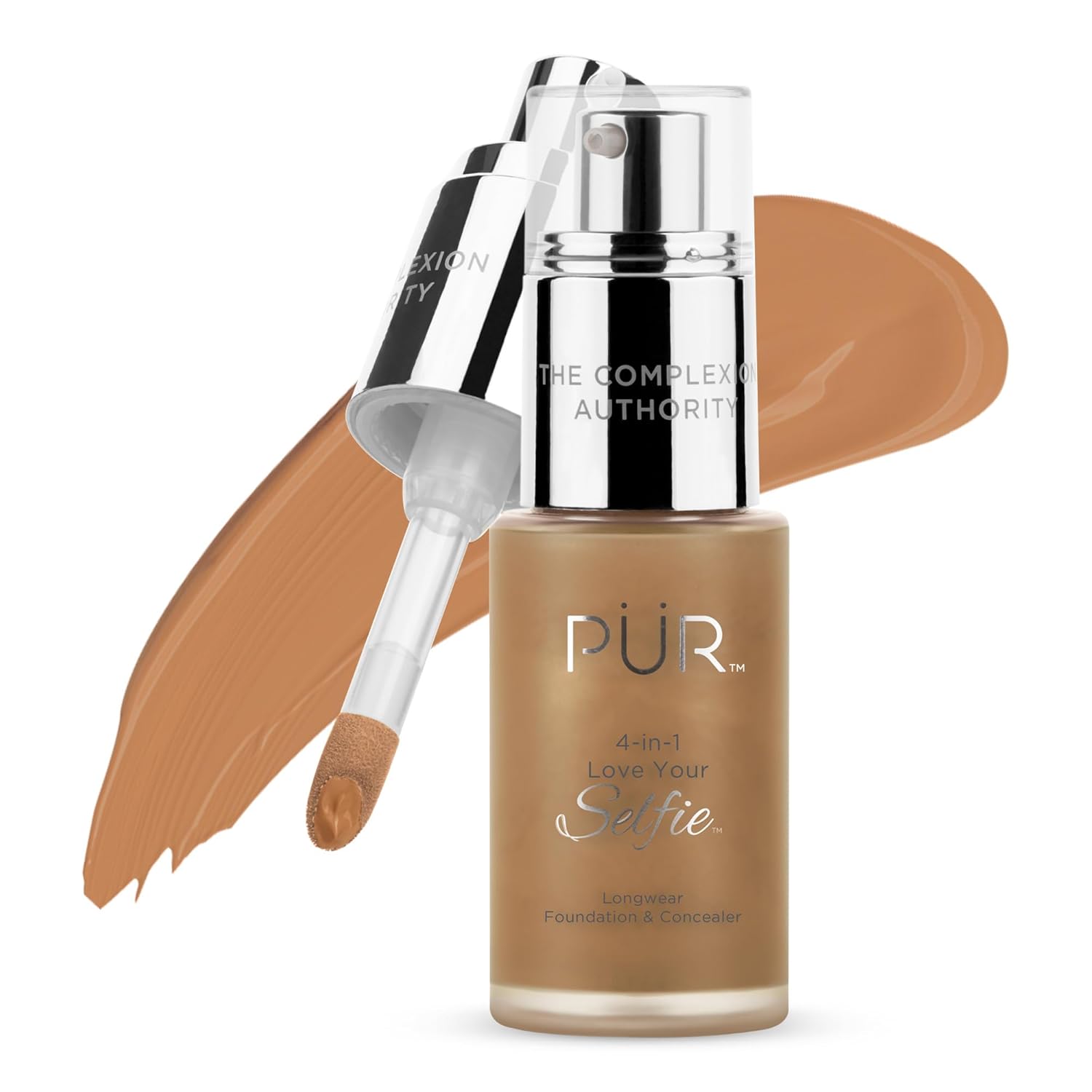 PÜR MINERALS 4-in-1 Love Your Selfie Foundation & Concealer - Longwear Medium-to-Full Coverage Liquid Makeup Foundation with Hydrating Blend for Refined-Looking, Natural Beauty Glow & Skin Texture