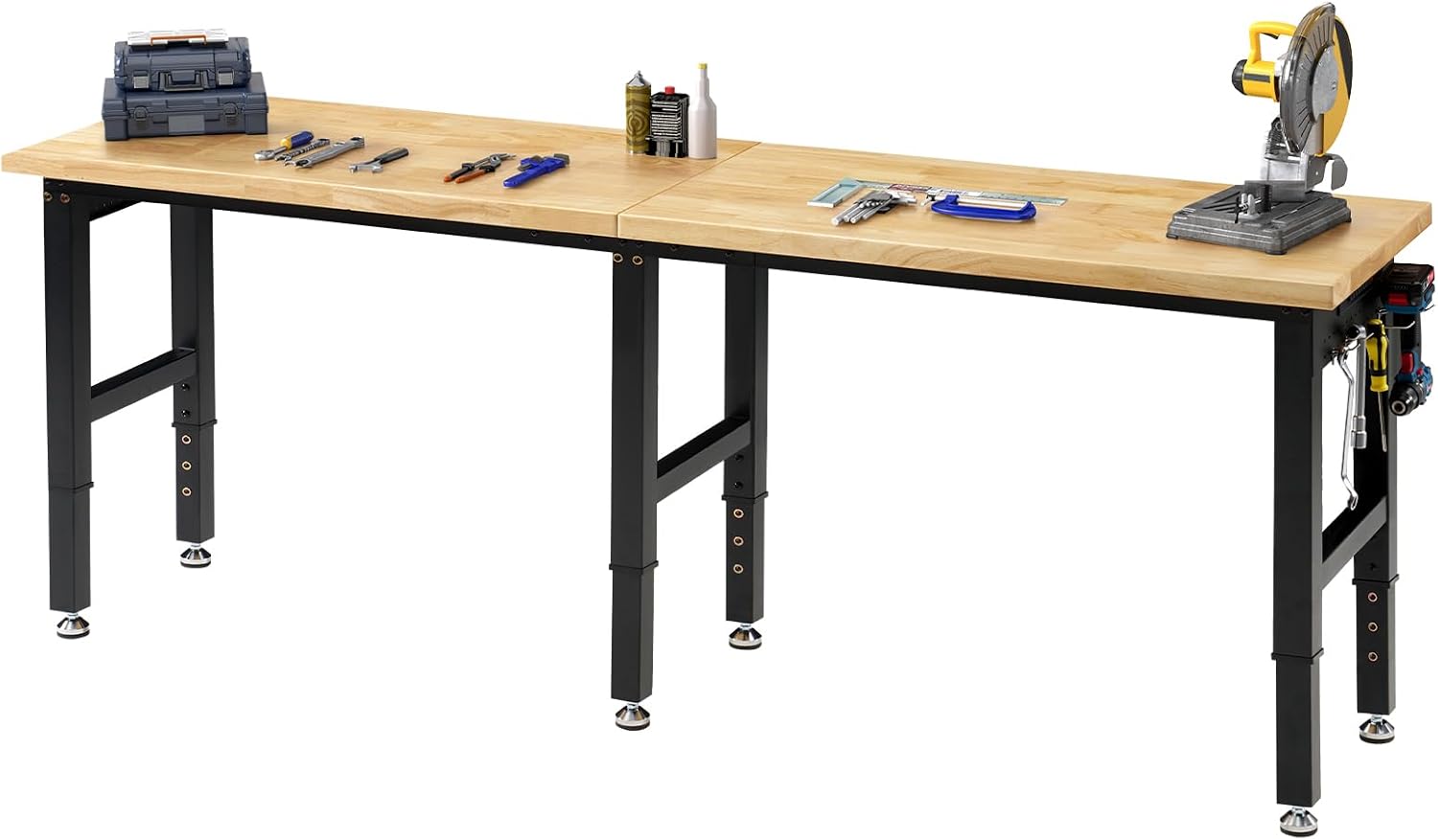 SPECRAFT Adjustable Black Heavy-Duty Workbench | 2000 Lbs Capacity, Rubber Wood Top, 4 AC Outlets and 2 USB Ports, for Garage, Workshop and Office