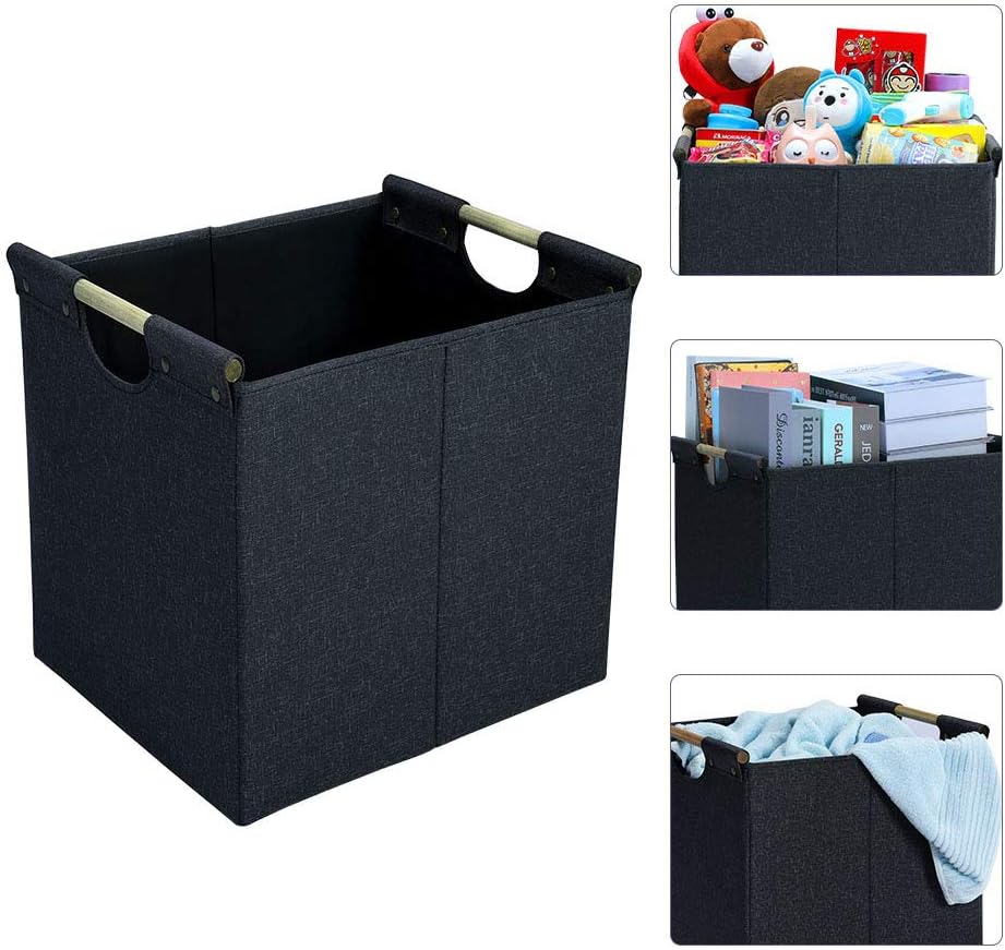 HOONEX Collapsible Storage Bins, 13x13x13 Inches Storage Cubes Linen Fabric, 3 Pack