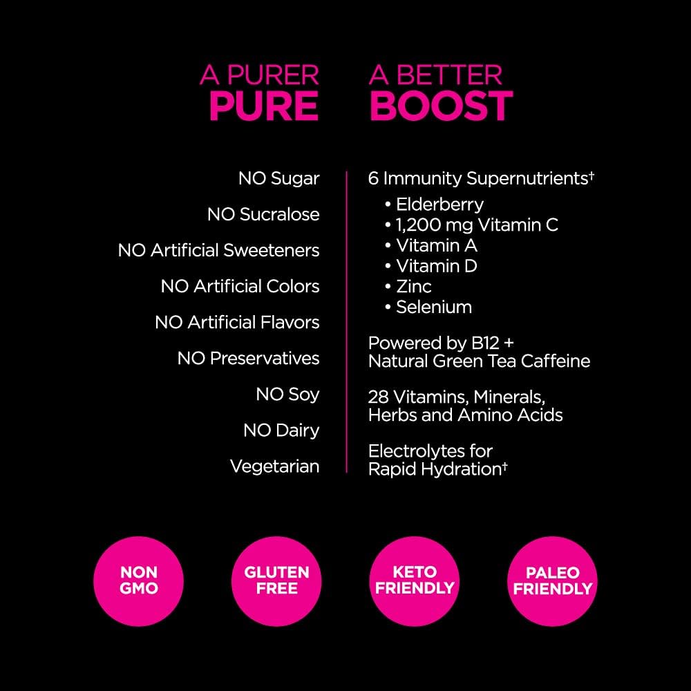 Pureboost Sugar-Free Immune Clean Energy Booster Drink Mix, Combo Pack 30ct