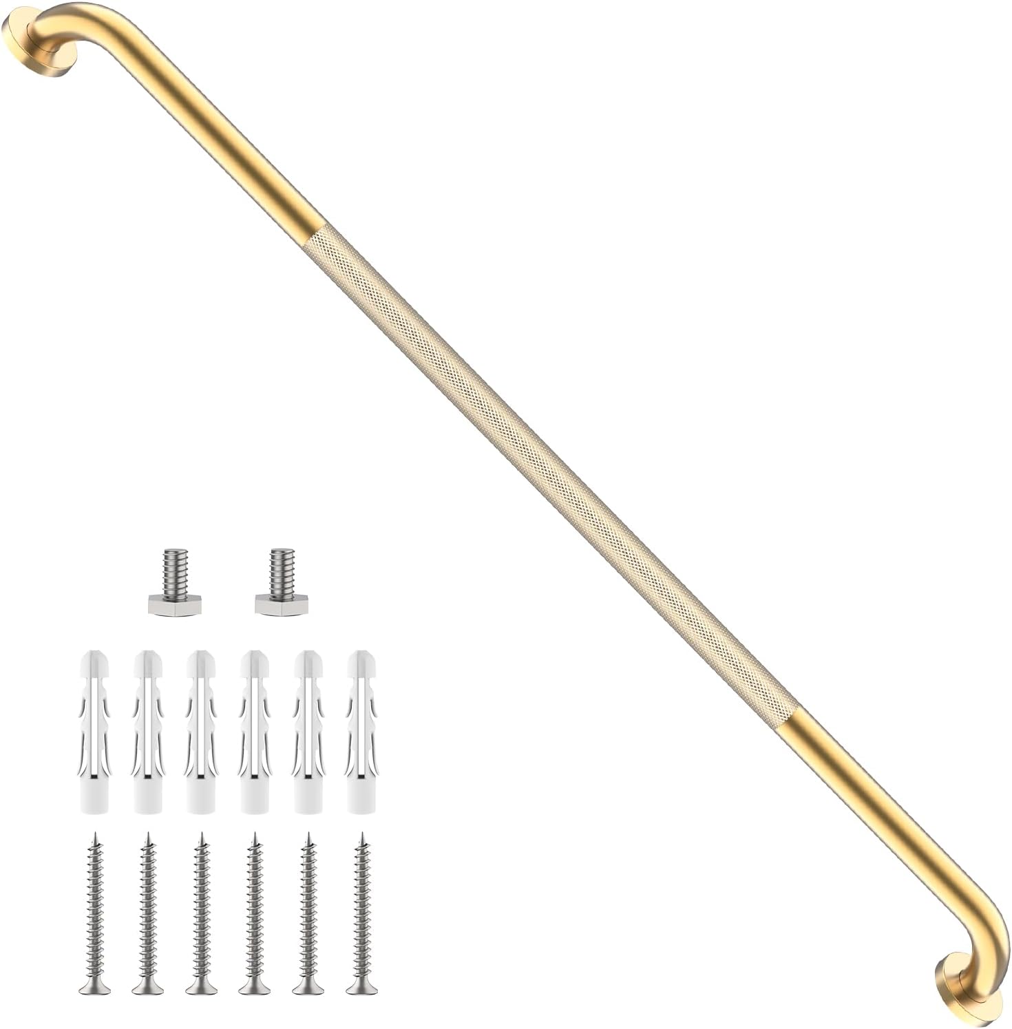 40 Inch Brushed Nickel Shower Grab Bar Anti-Slip Knurled Grip,Safety Handle | YuanDe 1.25" Diameter Stainless Steel Bathroom Grab Bars, Handicap Injury Elderly Senior Assist Support Shower Handle-2Packs