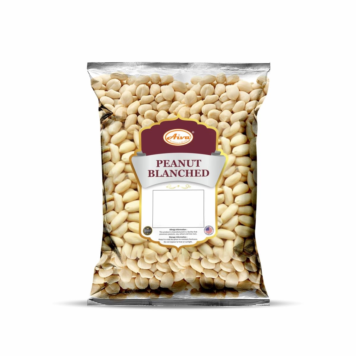 Aiva Blanched Peanuts Skinless, Blanched Raw, Uncooked Gourmet Quality Nut USA Grown 5 LB