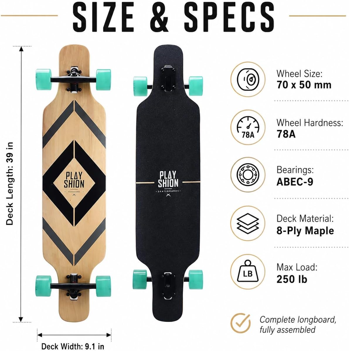 Playshion 39 Inch Drop Through Longboard Skateboard for Beginners