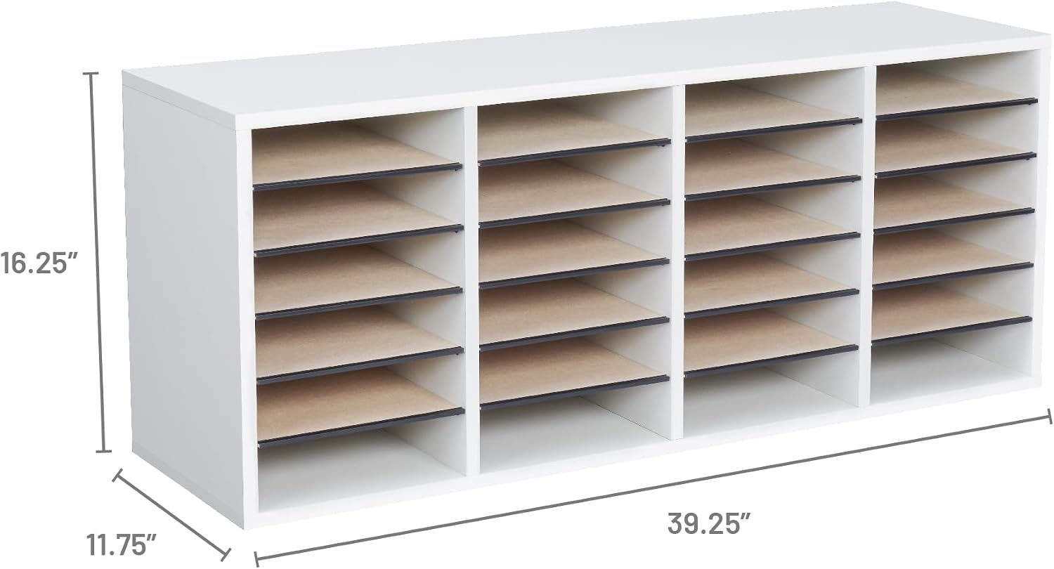 Safco Literature Organizer, 24 Compartments, Office and Classroom Mailbox with Adjustable Shelves, Wood Paper and Mail Sorter, White
